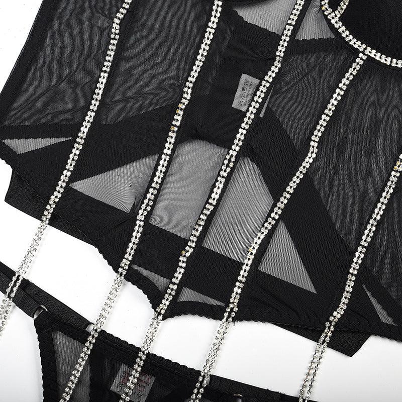 Luxe SeductCelestine Crystal-Trim Mesh Bodysuit-Black-L-Bodies & Teddies-StylinArts