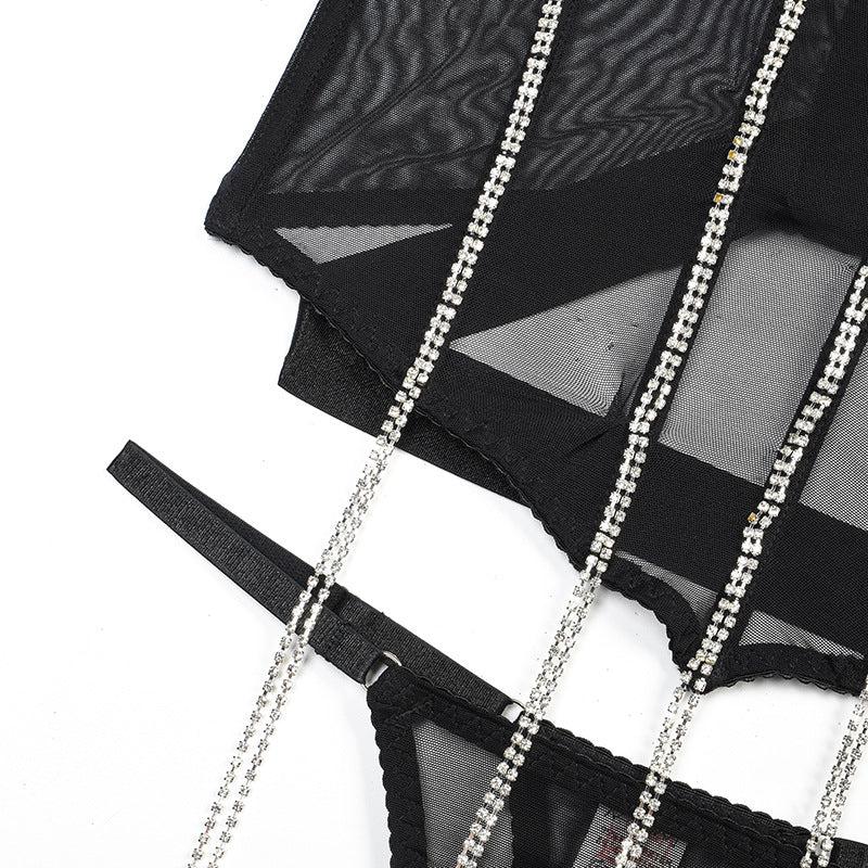 Luxe SeductCelestine Crystal-Trim Mesh Bodysuit-Black-L-Bodies & Teddies-StylinArts