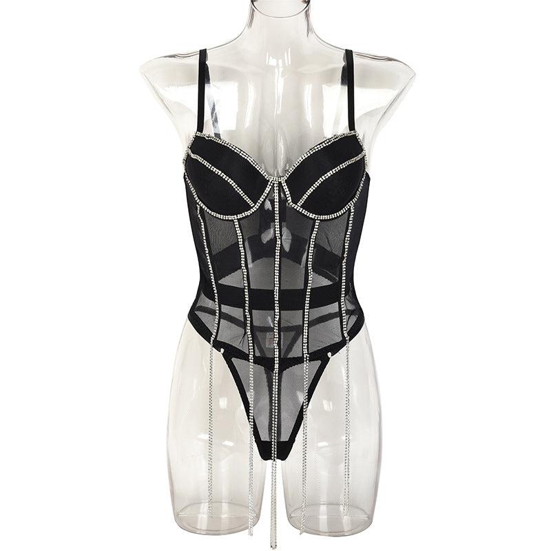 Luxe SeductCelestine Crystal-Trim Mesh Bodysuit-Black-L-Bodies & Teddies-StylinArts