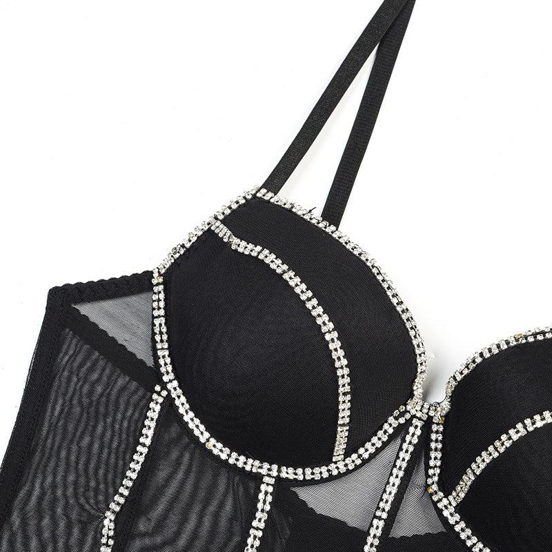 Luxe SeductCelestine Crystal-Trim Mesh Bodysuit-Black-L-Bodies & Teddies-StylinArts