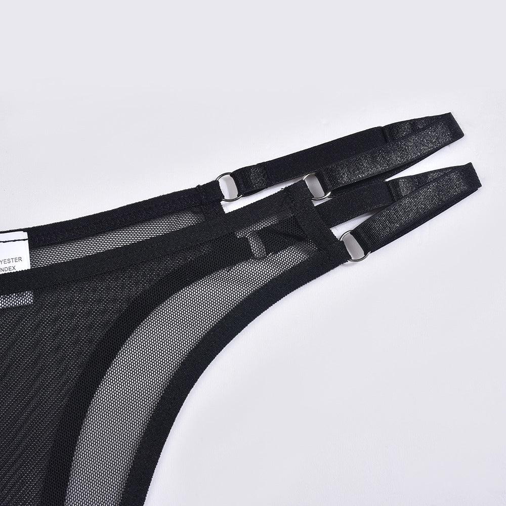 Violet Dominion Harness Lingerie Set-Black-L-Bras and Briefs-StylinArts