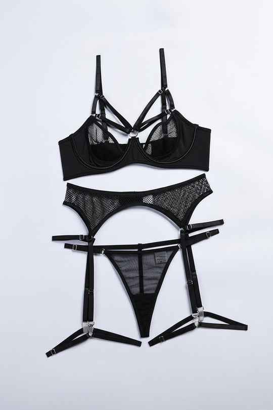 Veyra Mesh Harness Garter Set-Black-L-Basques-StylinArts