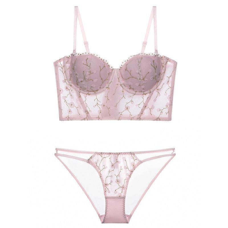 Lunaria Bloom Embroidered Longline Set-Pink-L-Bras and Briefs-StylinArts