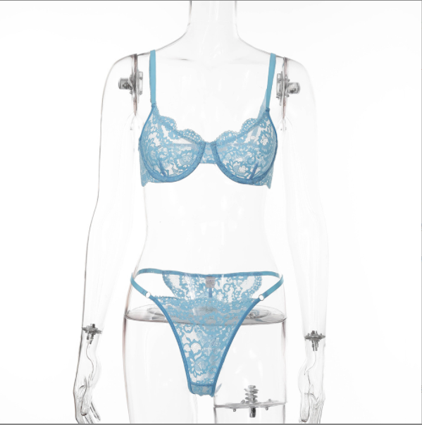 Azrienne Lace Underwire Lingerie Set-Light Blue-L-Bras and Briefs-StylinArts