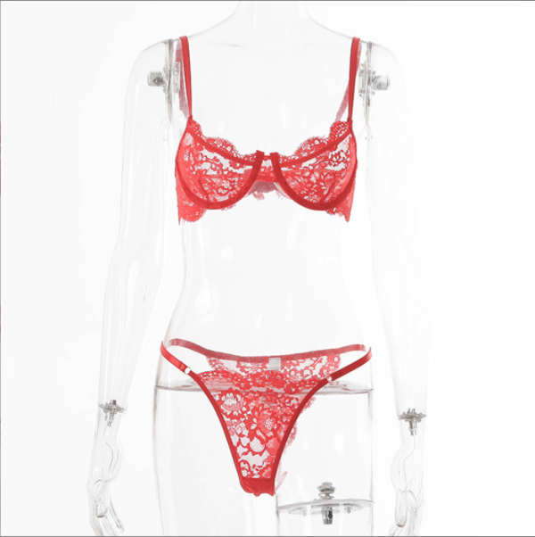 Azrienne Lace Underwire Lingerie Set-Red-L-Bras and Briefs-StylinArts