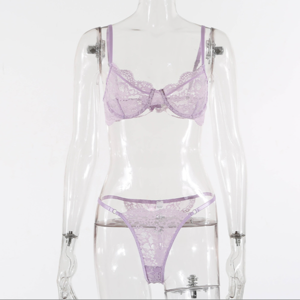 Azrienne Lace Underwire Lingerie Set-Light Purple-L-Bras and Briefs-StylinArts