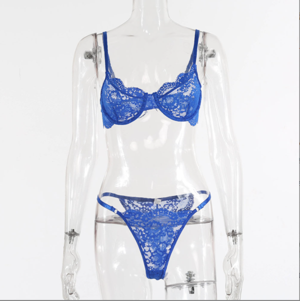 Azrienne Lace Underwire Lingerie Set-Royal blue-L-Bras and Briefs-StylinArts