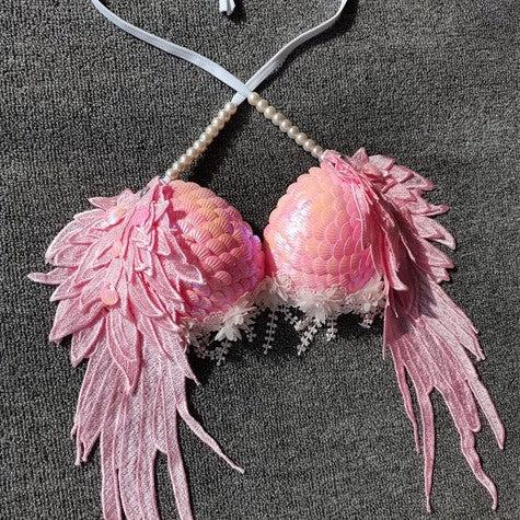 Handmade Sequined Mermaid Scale Lingerie.-Blue-L-Bras and Briefs-StylinArts