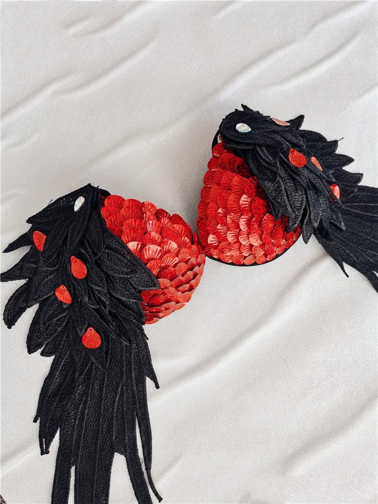 Handmade Sequined Mermaid Scale Lingerie.-Red-L-Bras and Briefs-StylinArts