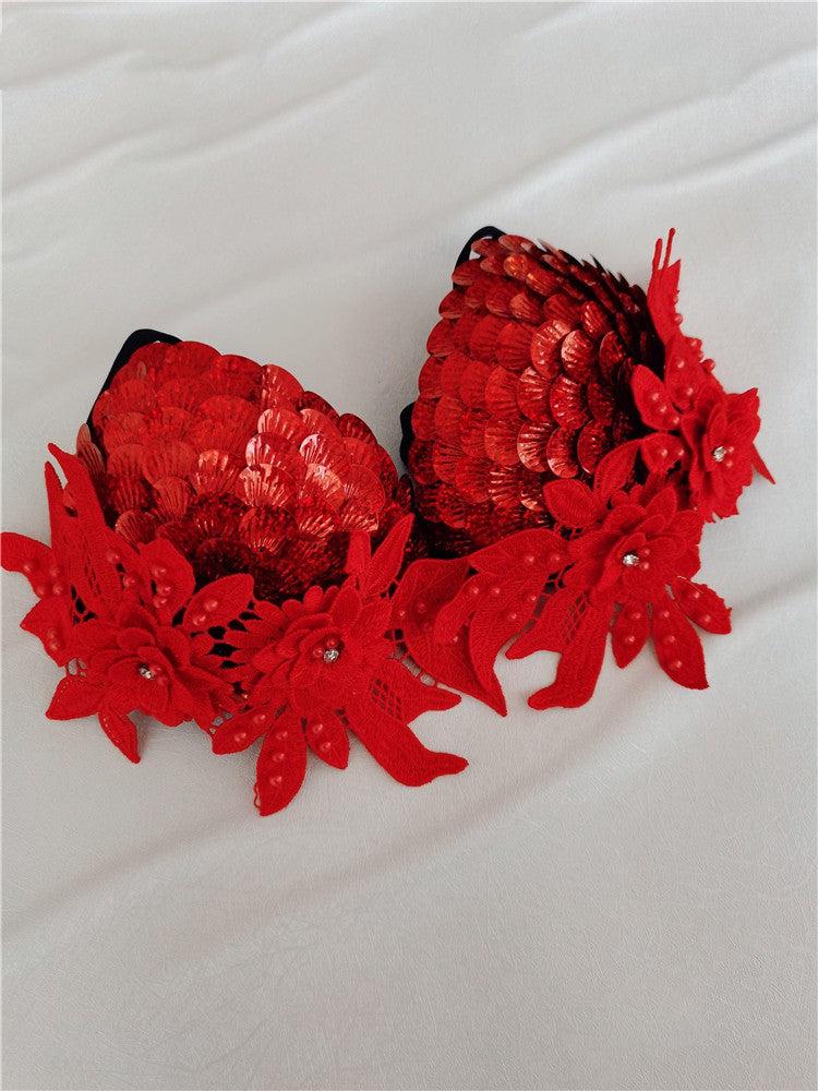 Handmade Sequined Mermaid Scale Lingerie.-Blue-L-Bras and Briefs-StylinArts