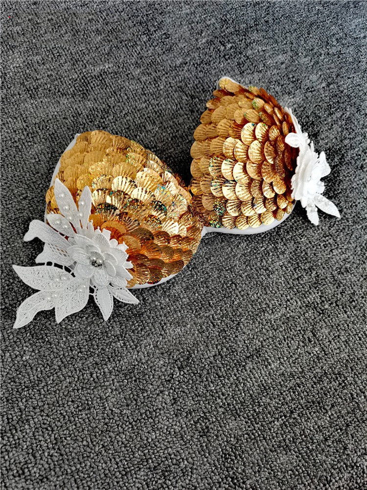 Handmade Sequined Mermaid Scale Lingerie.-Blue-L-Bras and Briefs-StylinArts