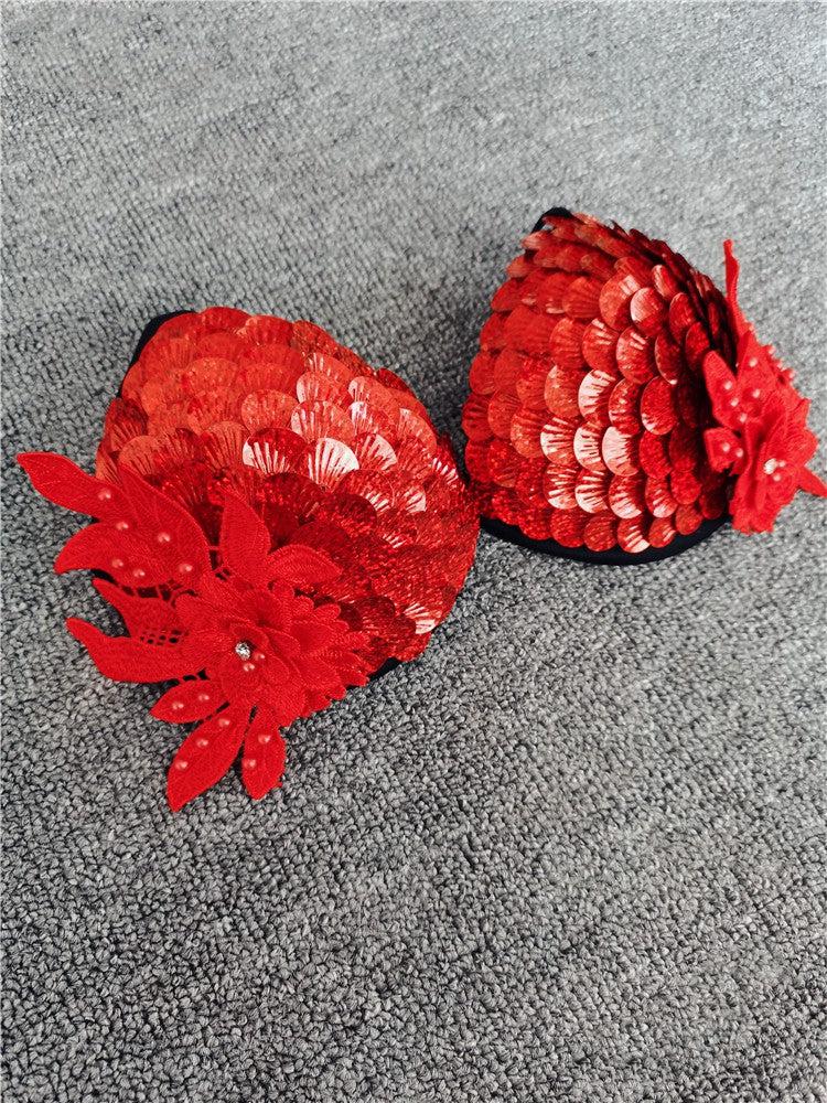 Handmade Sequined Mermaid Scale Lingerie.-Blue-L-Bras and Briefs-StylinArts