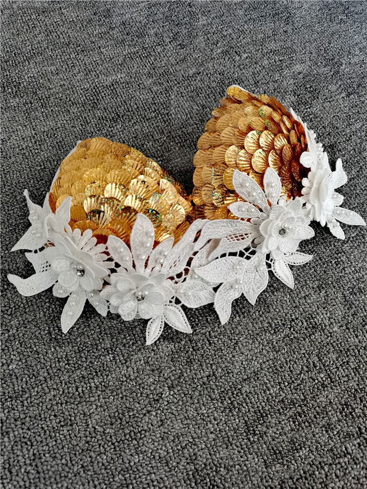 Handmade Sequined Mermaid Scale Lingerie.-Blue-L-Bras and Briefs-StylinArts