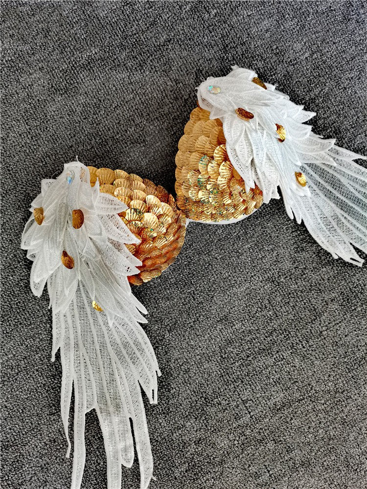 Handmade Sequined Mermaid Scale Lingerie.-Gold-L-Bras and Briefs-StylinArts