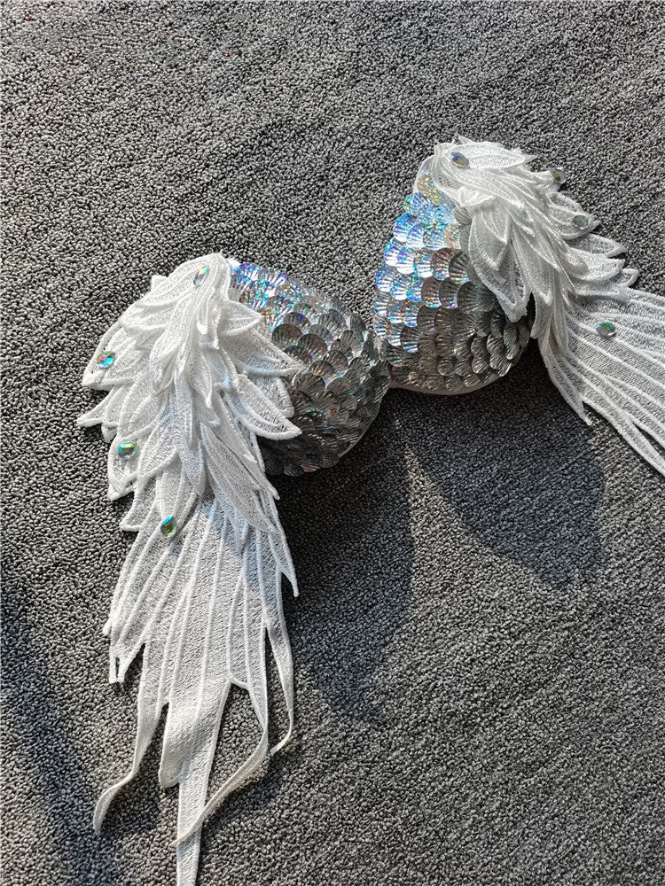 Handmade Sequined Mermaid Scale Lingerie.-Silver2-L-Bras and Briefs-StylinArts