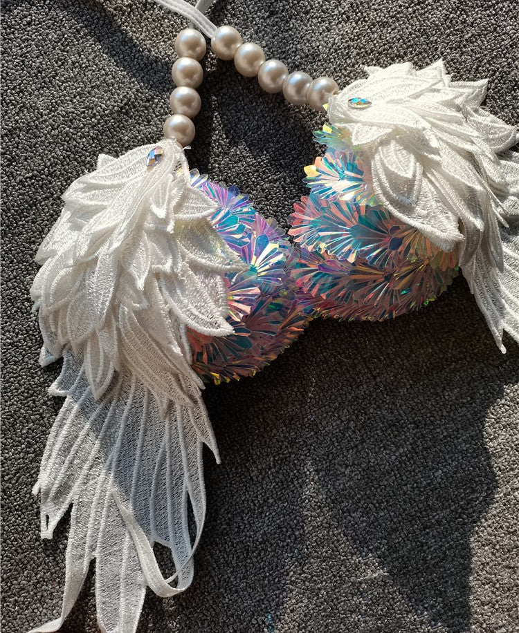 Handmade Sequined Mermaid Scale Lingerie.-Golden white-L-Bras and Briefs-StylinArts