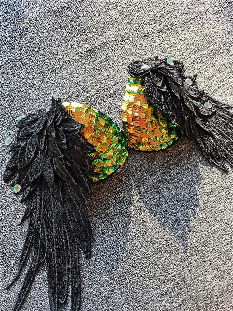 Handmade Sequined Mermaid Scale Lingerie.-Golden green-L-Bras and Briefs-StylinArts