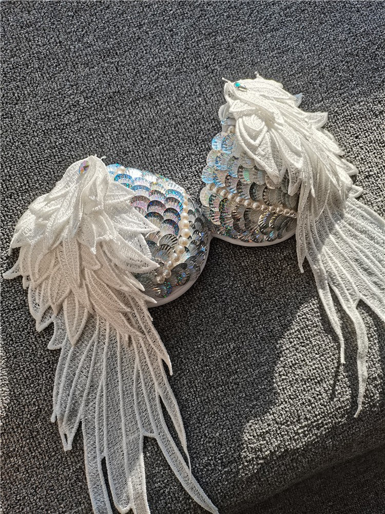 Handmade Sequined Mermaid Scale Lingerie.-Double scale-L-Bras and Briefs-StylinArts