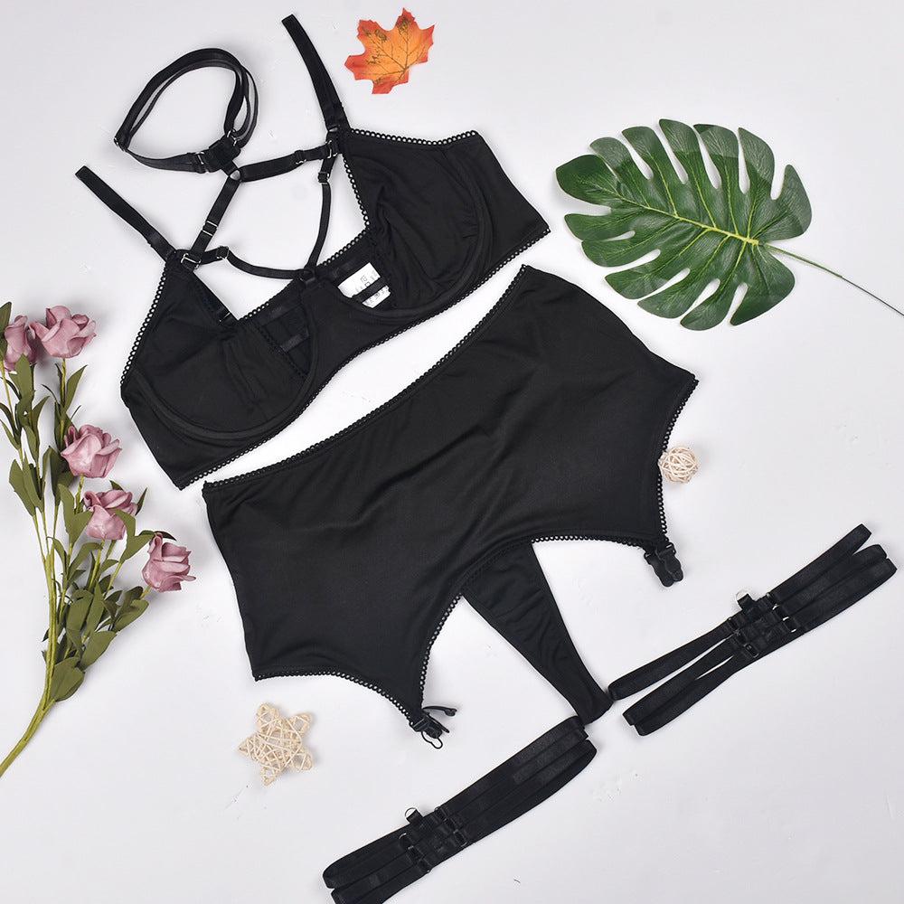 Nytheris Mesh Harness Lingerie Set-L-Black-Bras and Briefs-StylinArts