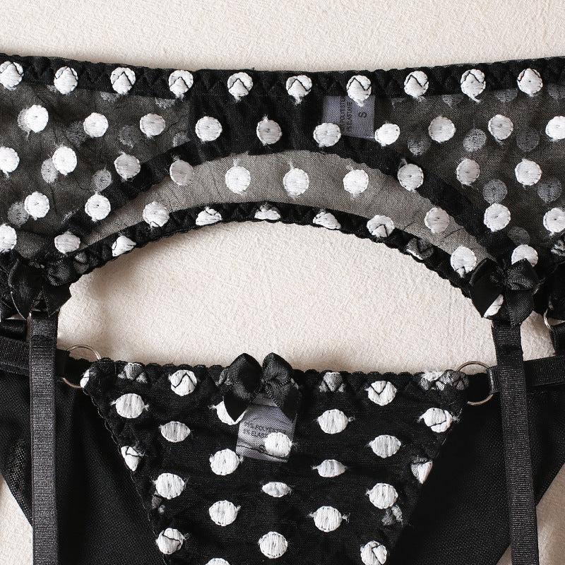 Noctara Polka Dot Lingerie Set-Black-L-Bras and Briefs-StylinArts