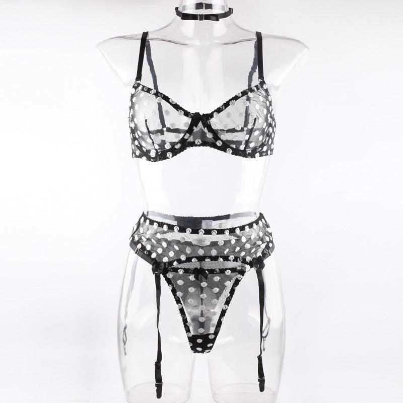 Noctara Polka Dot Lingerie Set-Black-L-Bras and Briefs-StylinArts