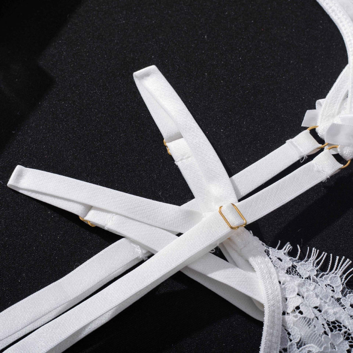 Celestine Sheer Lace Garter Set-White-L-Basques-StylinArts