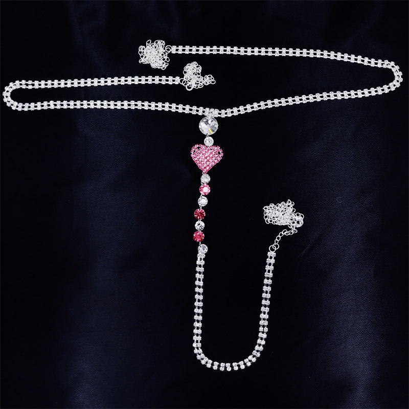 Crystal Heart Body Chain Thong – Daring Lingerie Jewelry for Boudoir Seduction-Belly chain-StylinArts