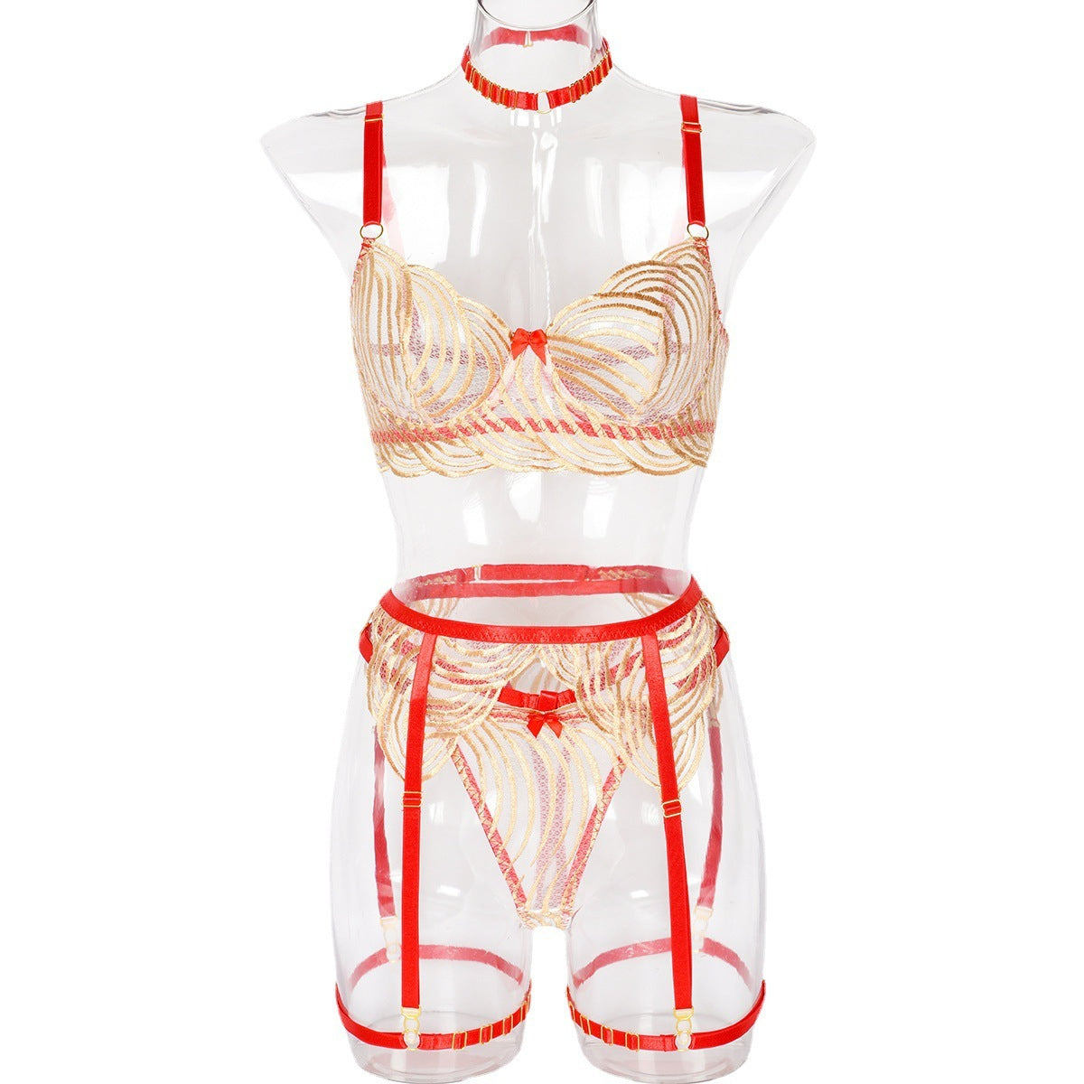 Celestia Gold Veil Garter Set-Gold-L-Basques-StylinArts