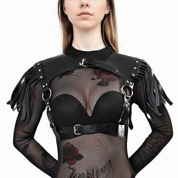 Black Long Fringe Shoulder Guard Strap-Suspender Belts-StylinArts
