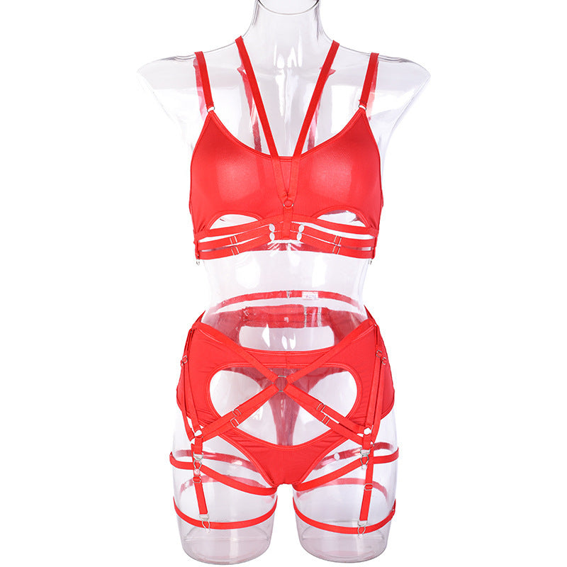 Crimson Axis Strappy Harness Set-Red-L-Basques-StylinArts