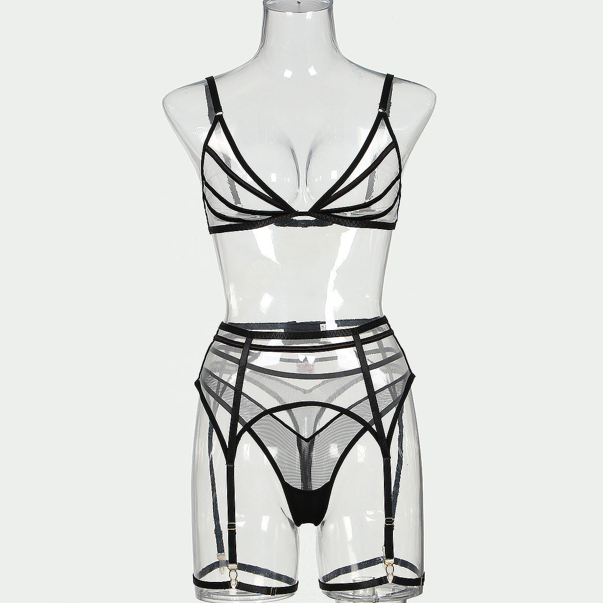 Celestine Illusion Mesh Garter Set-Black-L-Basques-StylinArts