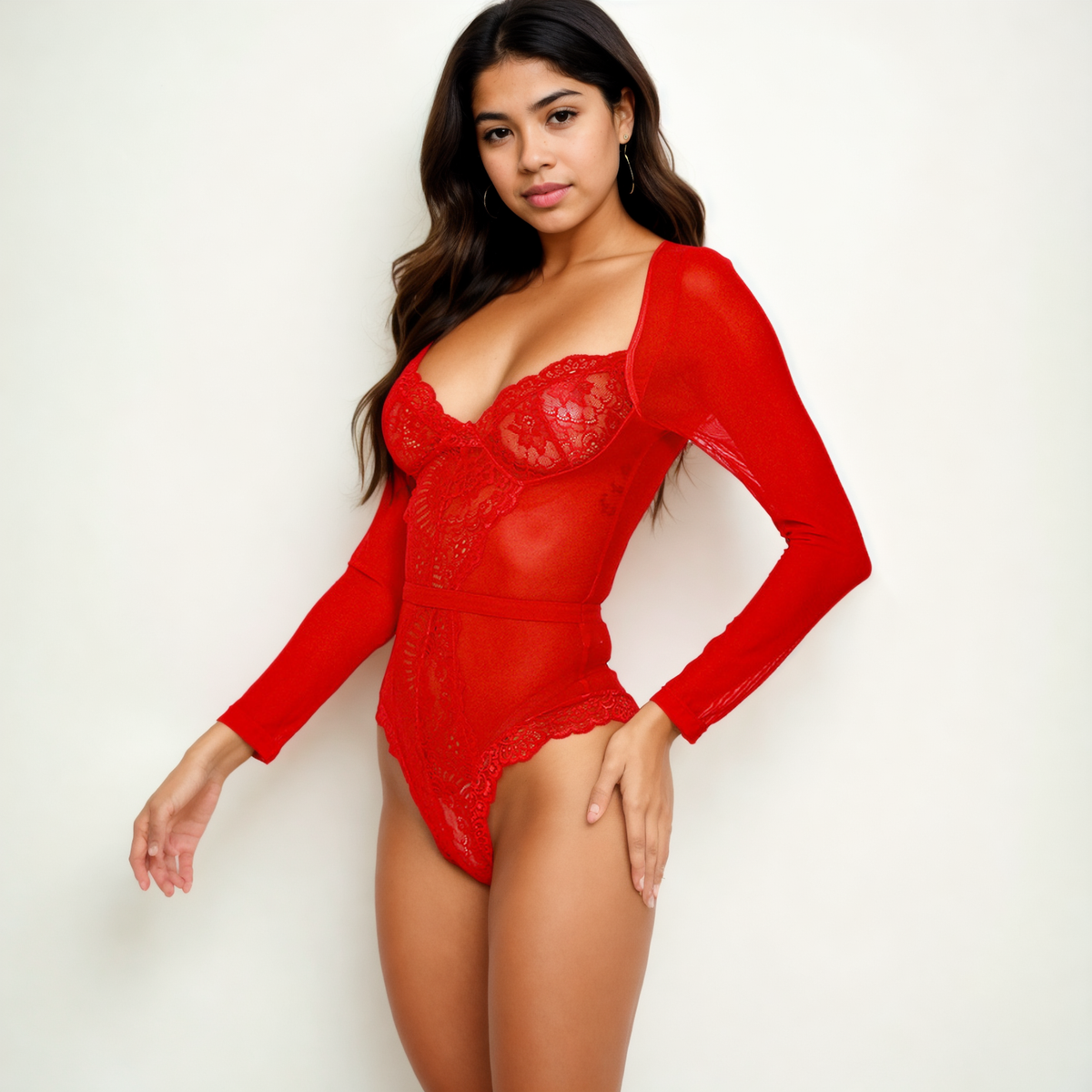 Valentina Lace Bodysuit-Red-L-Bodies & Teddies-StylinArts