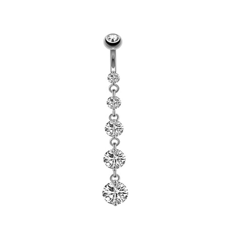 Gold Drop Navel Ring – 5 Crystal Dangle Belly Piercing for Seductive Shine-Belly chain-StylinArts