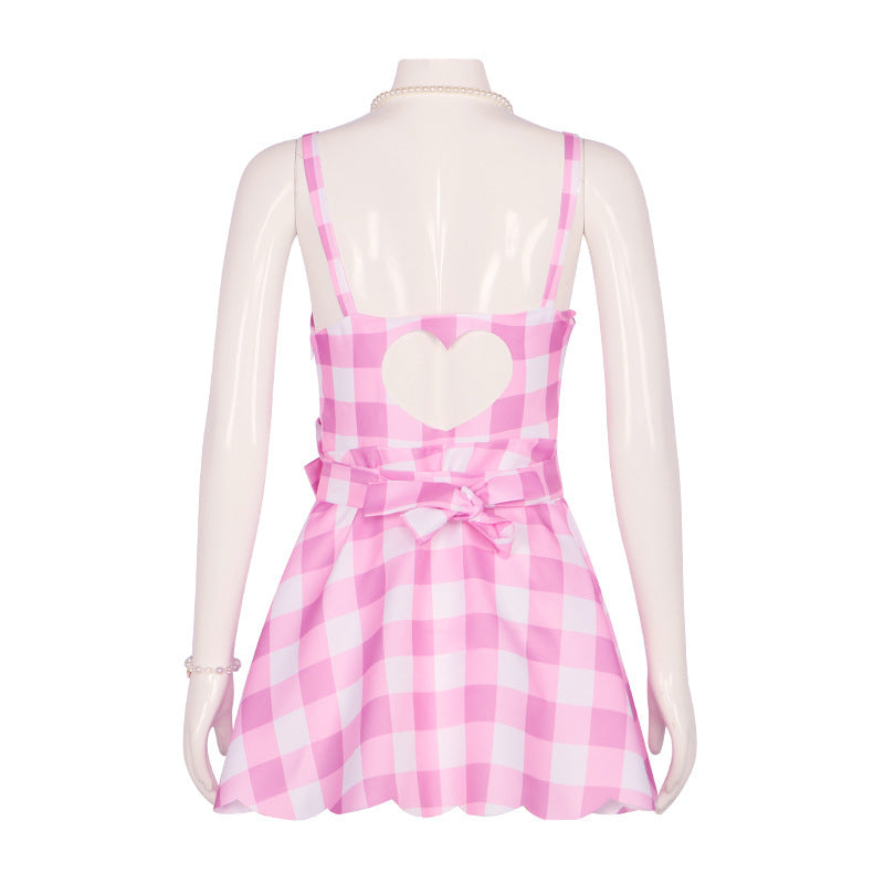 Dreamhouse Barbie Doll Costume – Pink Gingham Role-Play Dress with Bow-Intimate Roleplay Outfits-StylinArts