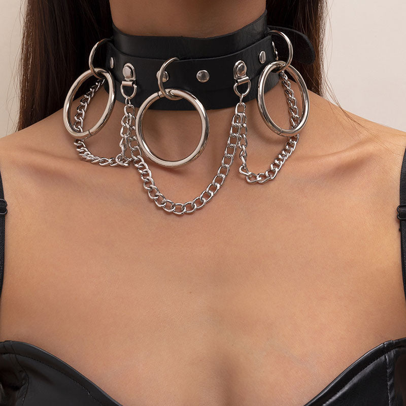 Skull Studded Black Faux Leather Choker – Edgy Seduction Statement-Necklace-StylinArts