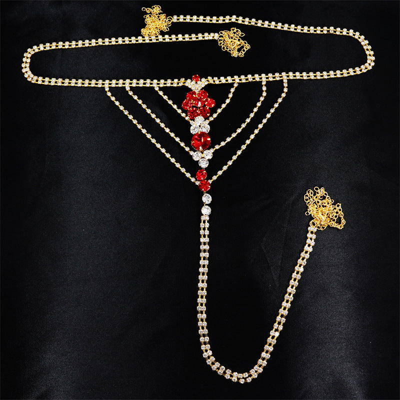 Crystal Heart Body Chain Thong – Daring Lingerie Jewelry for Boudoir Seduction-Belly chain-StylinArts