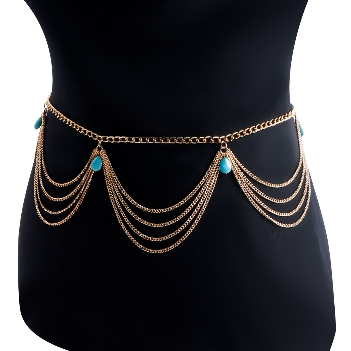 Turquoise Drape Belly Chain – Gold Multi-Layer Waist Jewelry for Lingerie & Beach Seduction-Belly chain-StylinArts