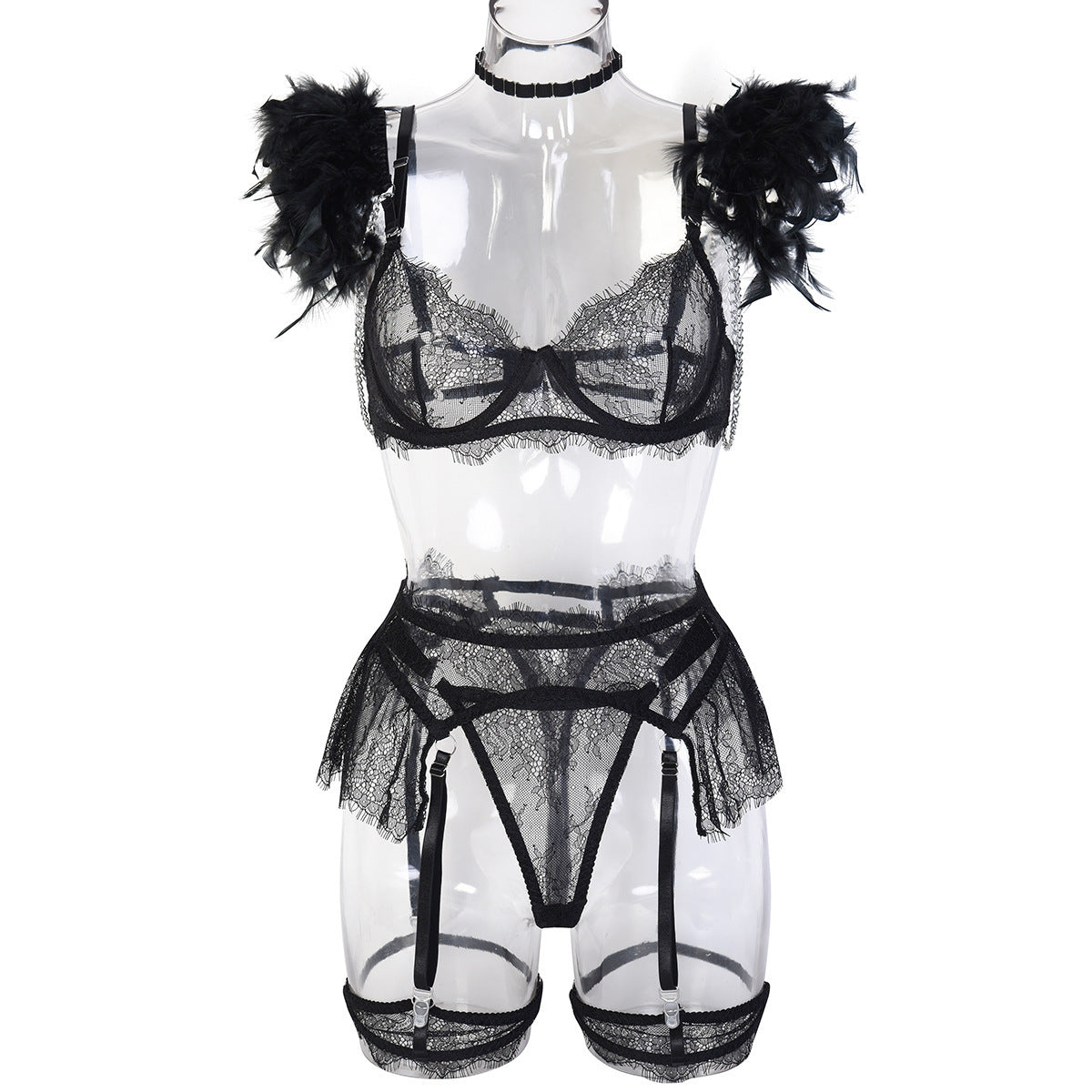 Midnight Soirée Feather Garter Set