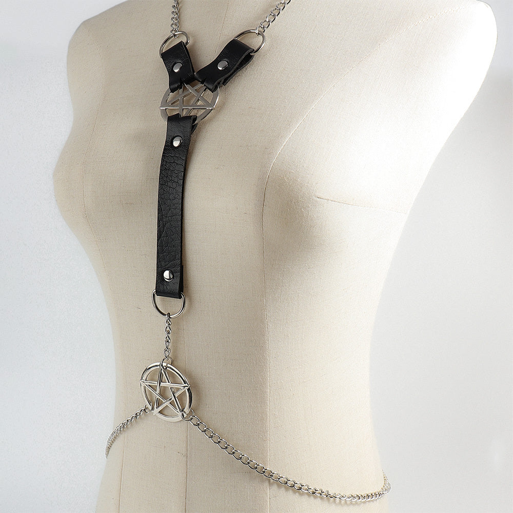 Starstruck Leather Body Chain Harness-Suspender Belts-StylinArts