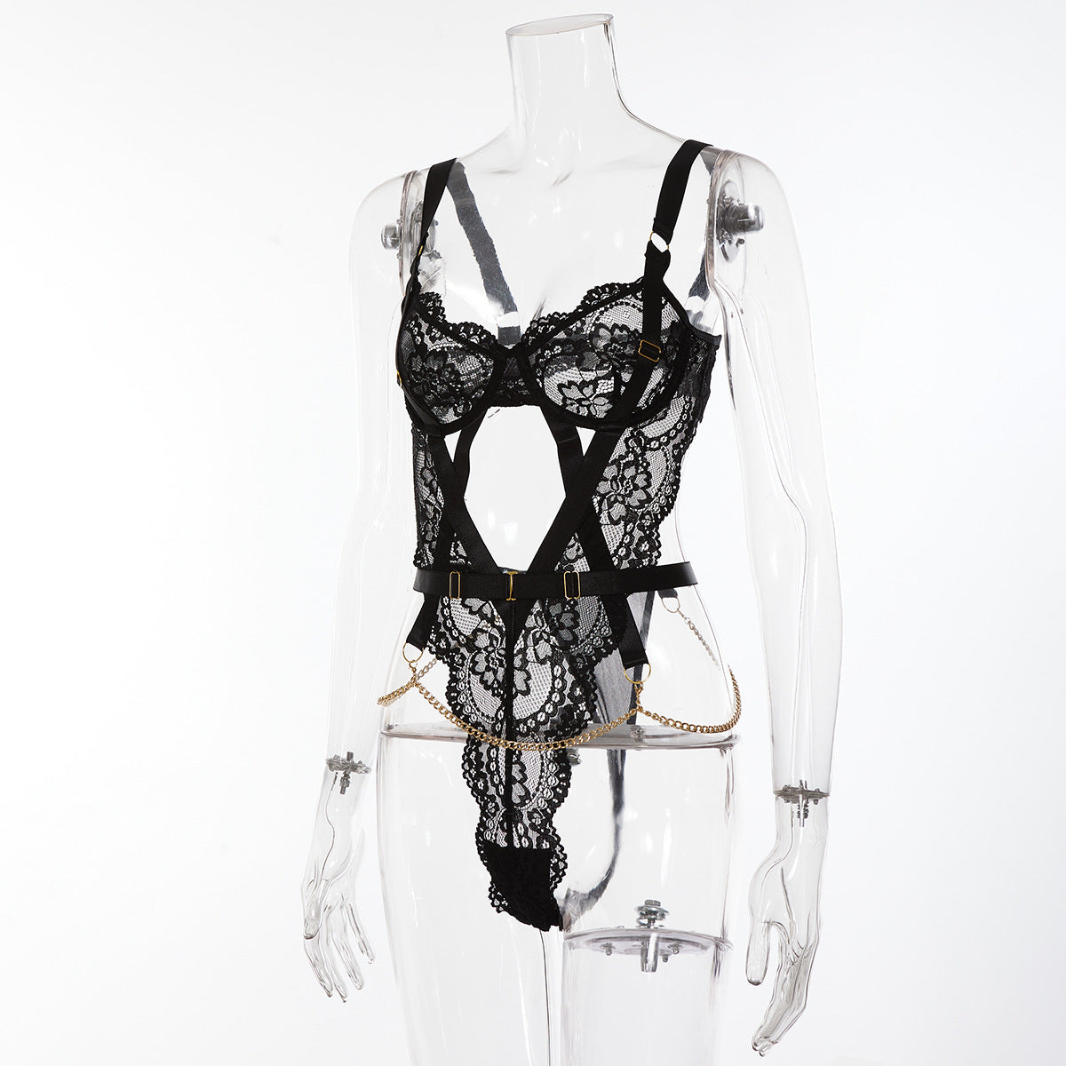 Noirelia Lace Harness Bodysuit-Black-L-Bodies & Teddies-StylinArts