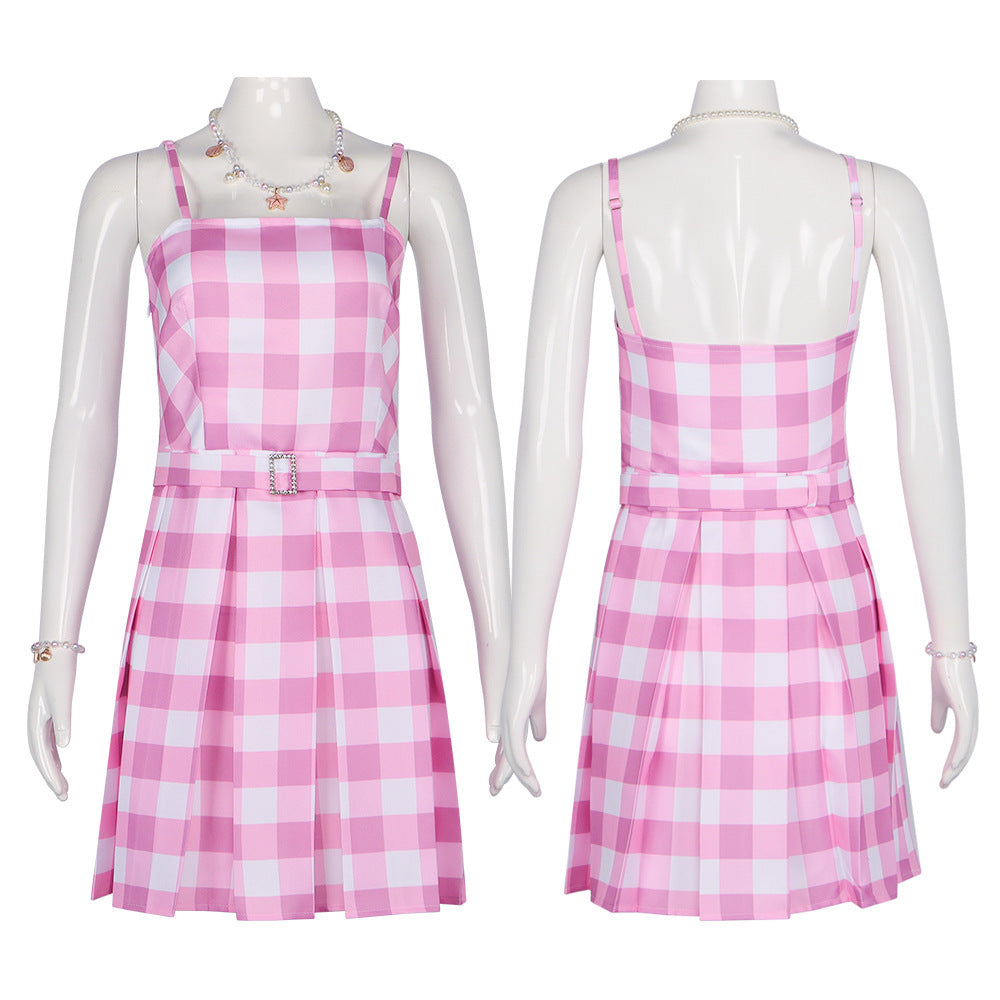 Dreamhouse Barbie Doll Costume – Pink Gingham Role-Play Dress with Bow-Intimate Roleplay Outfits-StylinArts