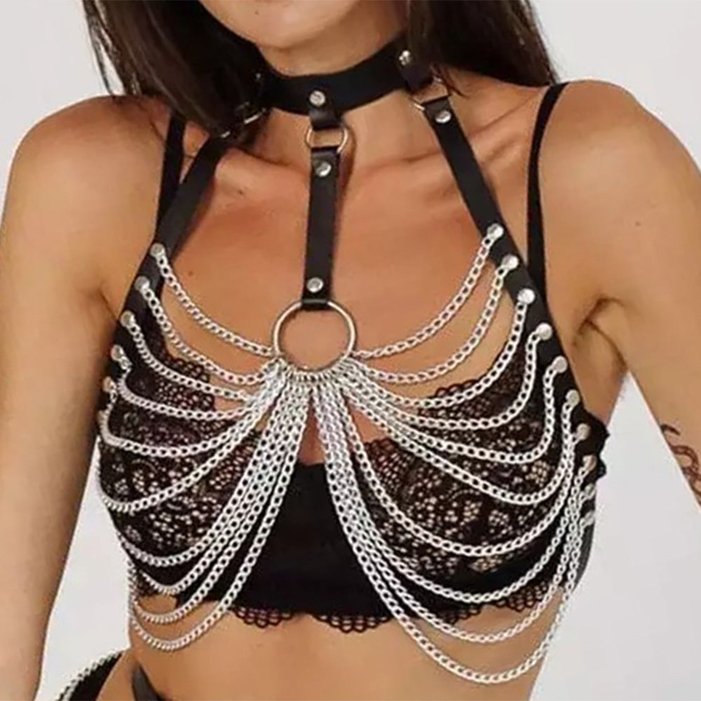 Chain Seduction Harness Bralette-Suspender Belts-StylinArts