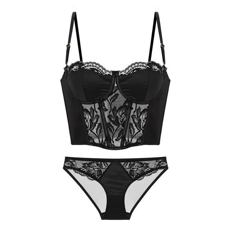 Evangeline Lace Corset Set-Black-L-Bras and Briefs-StylinArts