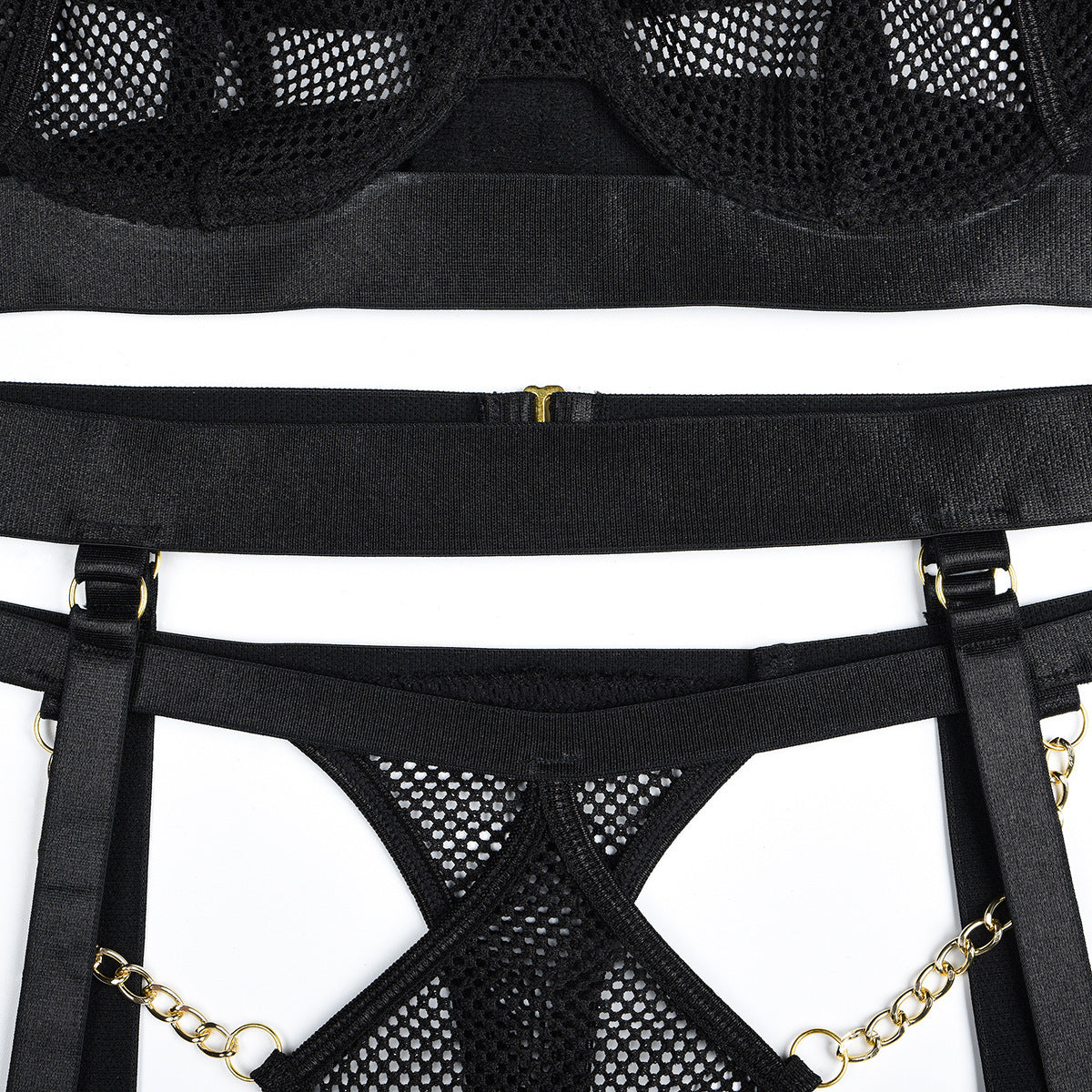 Aureline Mesh Chain Lingerie Set-Black-L-Basques-StylinArts