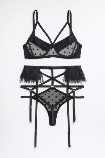Veloura Dot Fringe Garter Set-Black-L-Basques-StylinArts