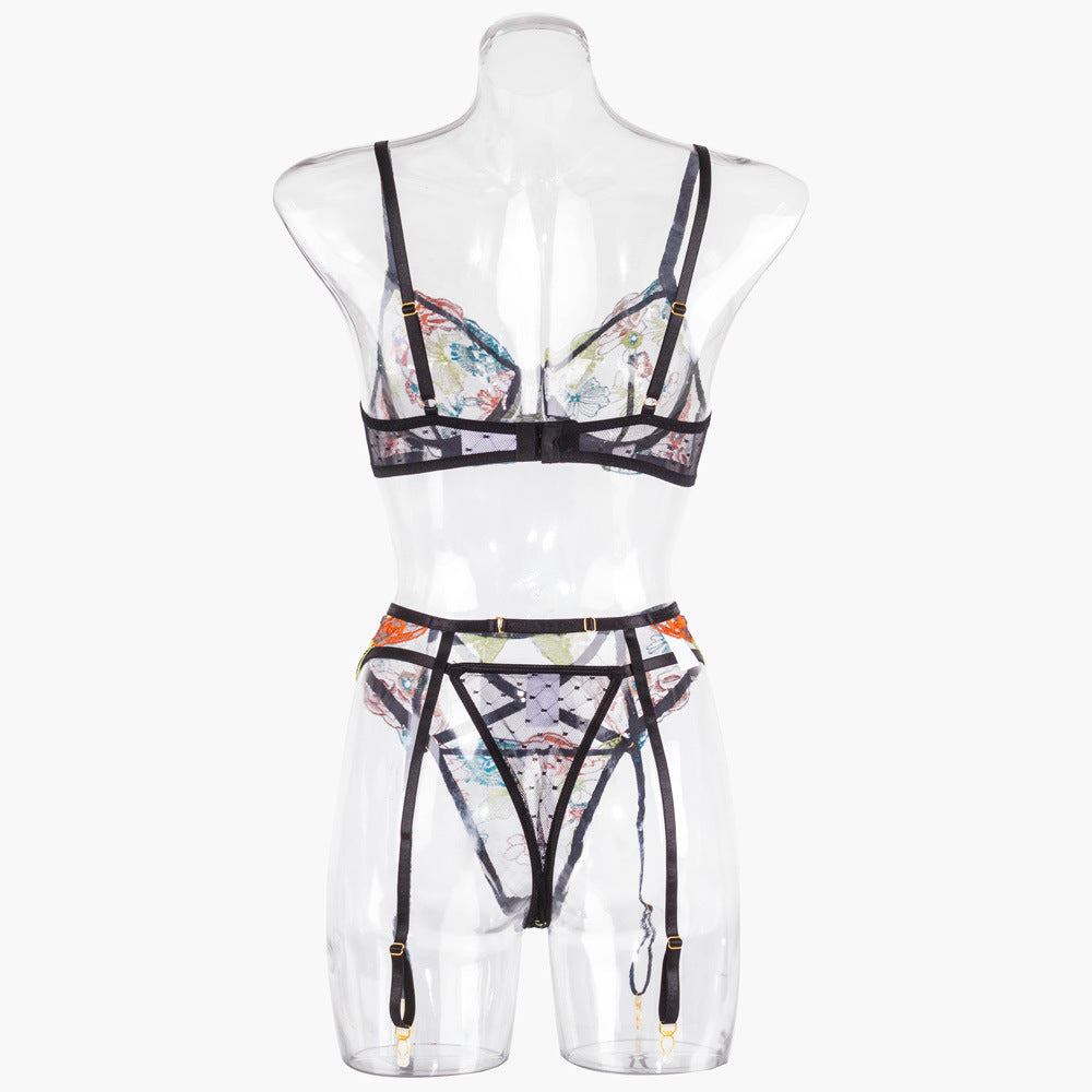 Nocturne Bloom Embroidered Garter Set-Black-L-Basques-StylinArts
