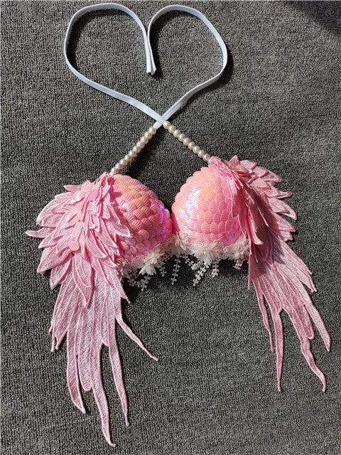 Handmade Sequined Mermaid Scale Lingerie.-Pink2-L-Bras and Briefs-StylinArts