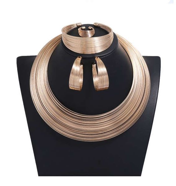 Sculpted Elegance Ensemble: High-Fashion 4-Piece Alloy Jewellery Set-Jewelry Set-StylinArts