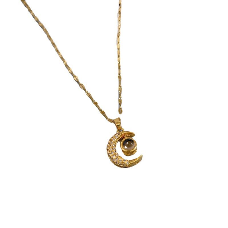 Luna Brilliance Stainless Steel Moon Pendant Necklace-Necklace-StylinArts