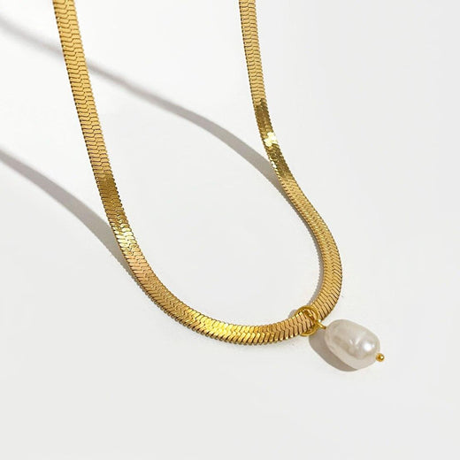 Opulent Flat Snake Titanium Pearl Necklace-Necklace-StylinArts